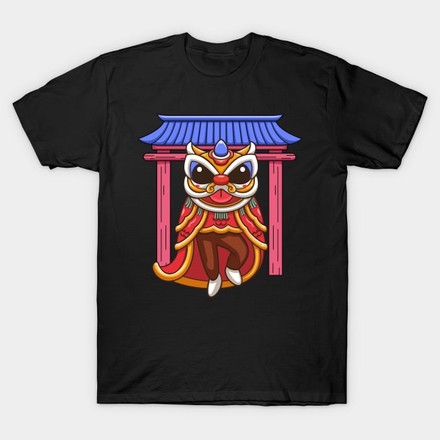 chinese year lion dance T-Shirt by onama.std